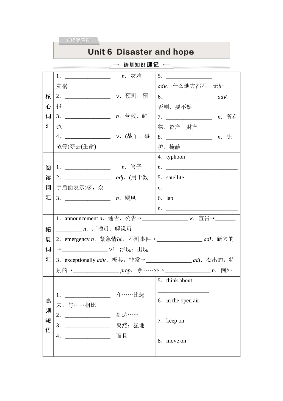 2026版《课堂新坐标》高三英语一轮复习外研社版18必修第三册Unit6Disasterandhope.docx_第1页