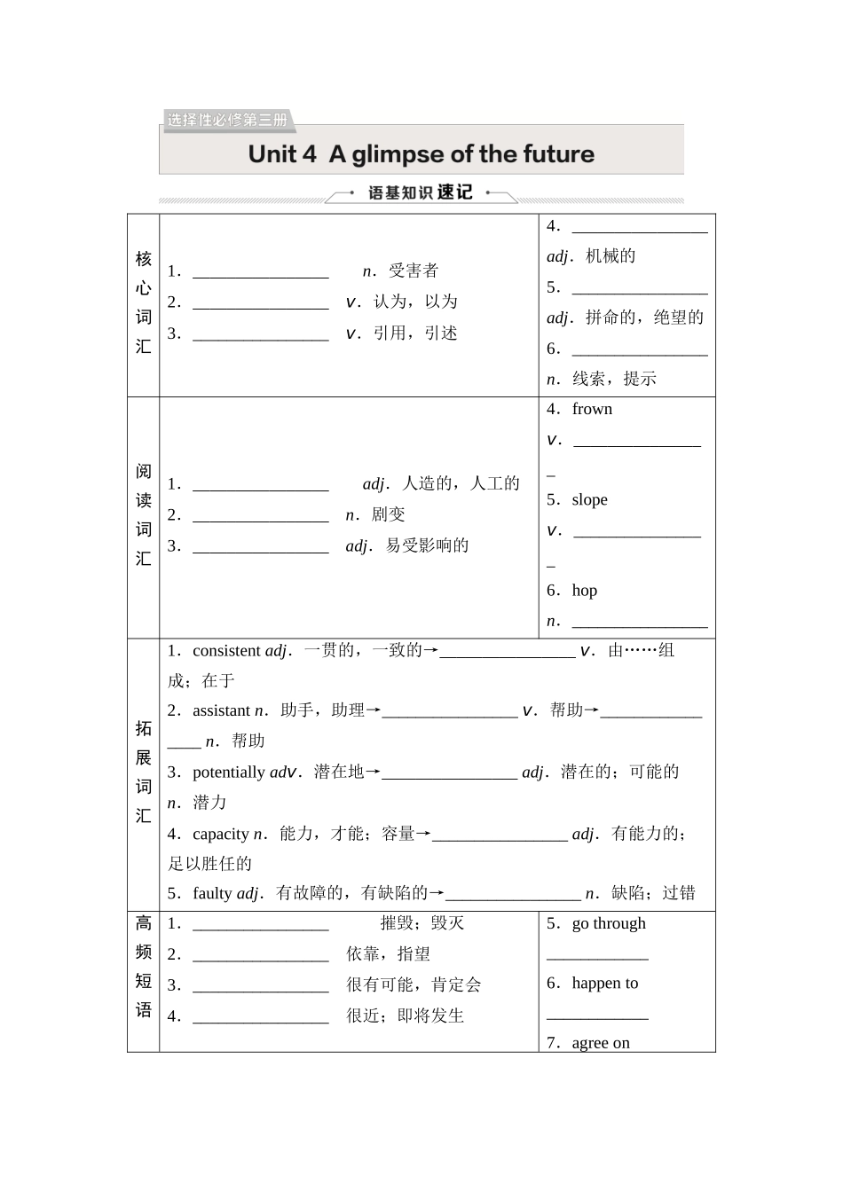 2026版《课堂新坐标》高三英语一轮复习外研社版34选择性必修第三册Unit4Aglimpseofthefuture.docx_第1页