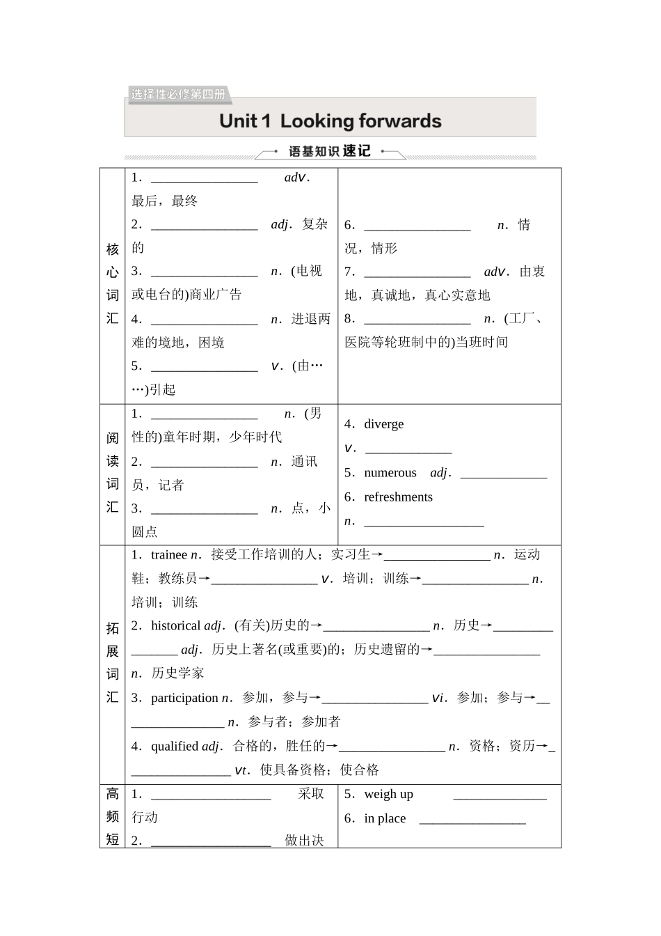 2026版《课堂新坐标》高三英语一轮复习外研社版37选择性必修第四册Unit1Lookingforwards.docx_第1页