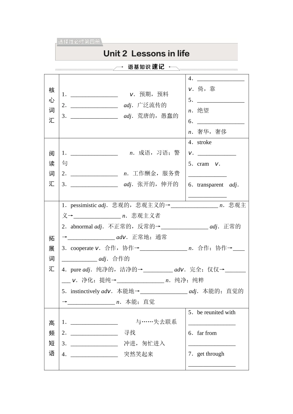 2026版《课堂新坐标》高三英语一轮复习外研社版38选择性必修第四册Unit2Lessonsinlife.docx_第1页