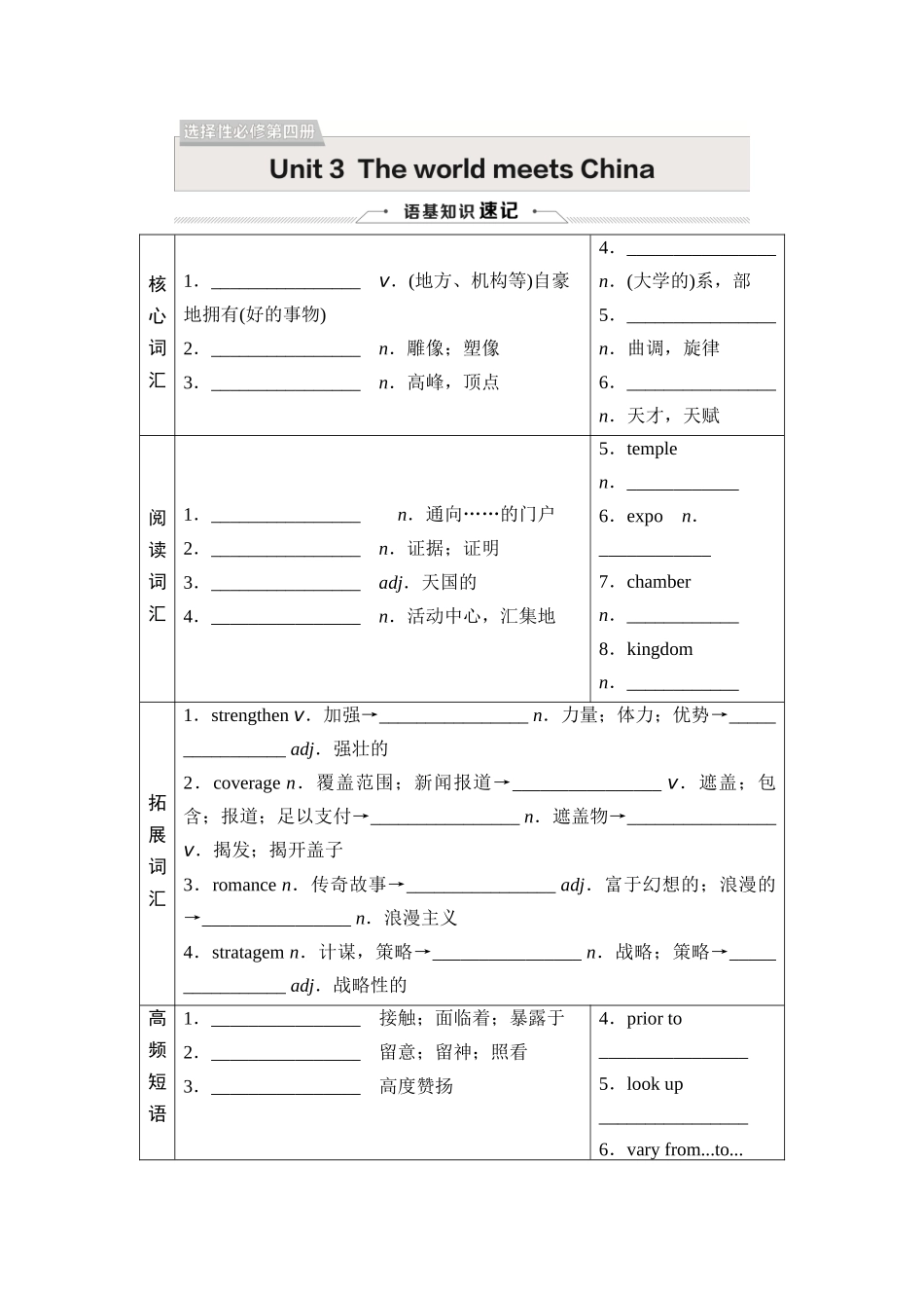 2026版《课堂新坐标》高三英语一轮复习外研社版39选择性必修第四册Unit3TheworldmeetsChina.docx_第1页