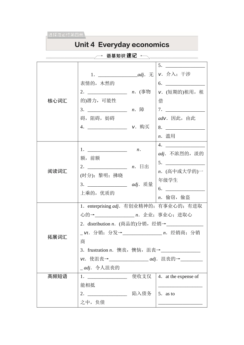 2026版《课堂新坐标》高三英语一轮复习外研社版40选择性必修第四册Unit4Everydayeconomics.docx_第1页