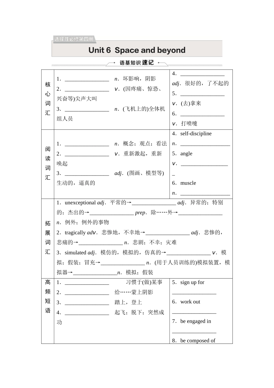2026版《课堂新坐标》高三英语一轮复习外研社版42选择性必修第四册Unit6Spaceandbeyond.docx_第1页