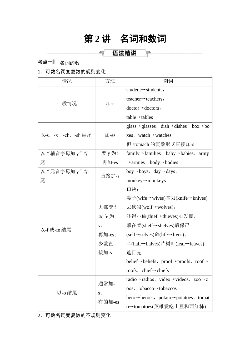 2026版《课堂新坐标》高三英语一轮复习外研社版47第二部分词法篇专题三第2讲名词和数词.docx_第1页