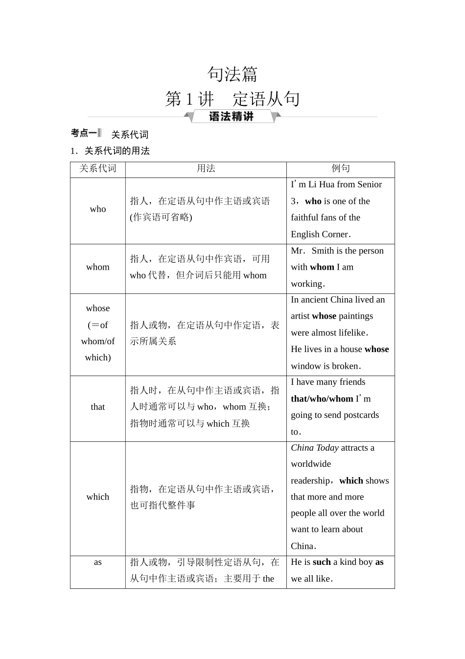 2026版《课堂新坐标》高三英语一轮复习外研社版50第二部分句法篇第1讲定语从句.docx_第1页