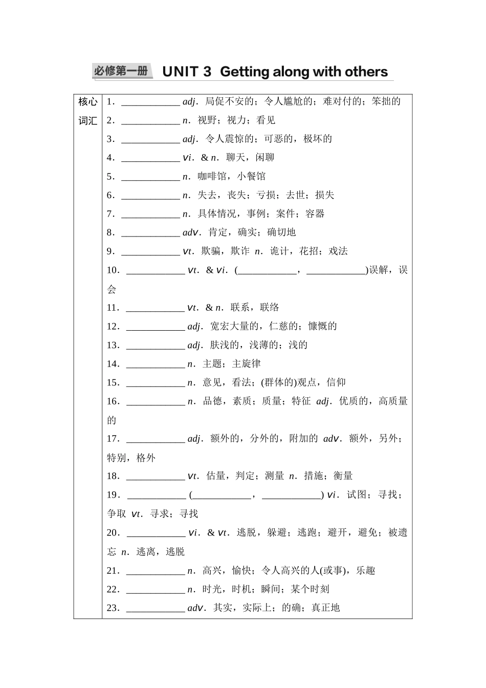 2026版《课堂新坐标》高三英语一轮复习译林版03第一部分必修第一册UNIT3Gettingalongwithothers(1).docx_第1页