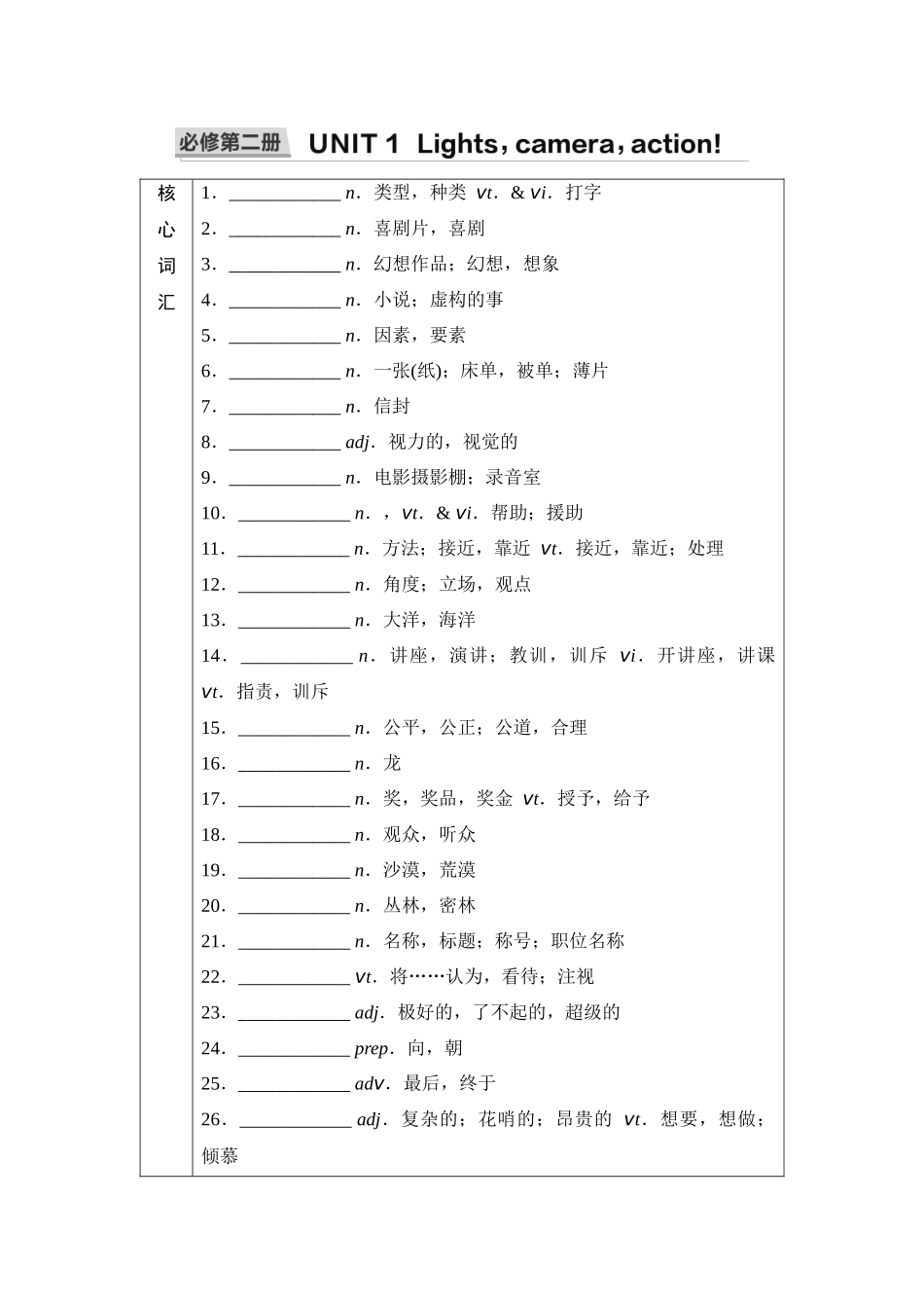 2026版《课堂新坐标》高三英语一轮复习译林版05第一部分必修第二册UNIT1Lights,camera,action!(1).docx_第1页