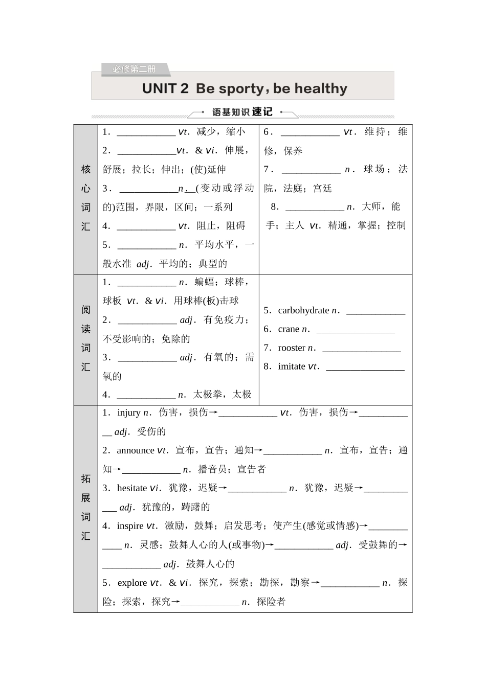 2026版《课堂新坐标》高三英语一轮复习译林版06必修第二册UNIT2Besporty,behealthy.docx_第1页