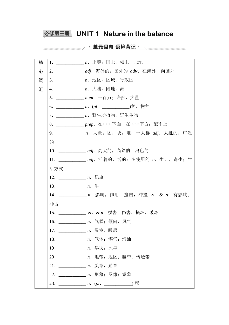2026版《课堂新坐标》高三英语一轮复习译林版09第一部分必修第三册UNIT1Natureinthebalance(1).docx_第1页