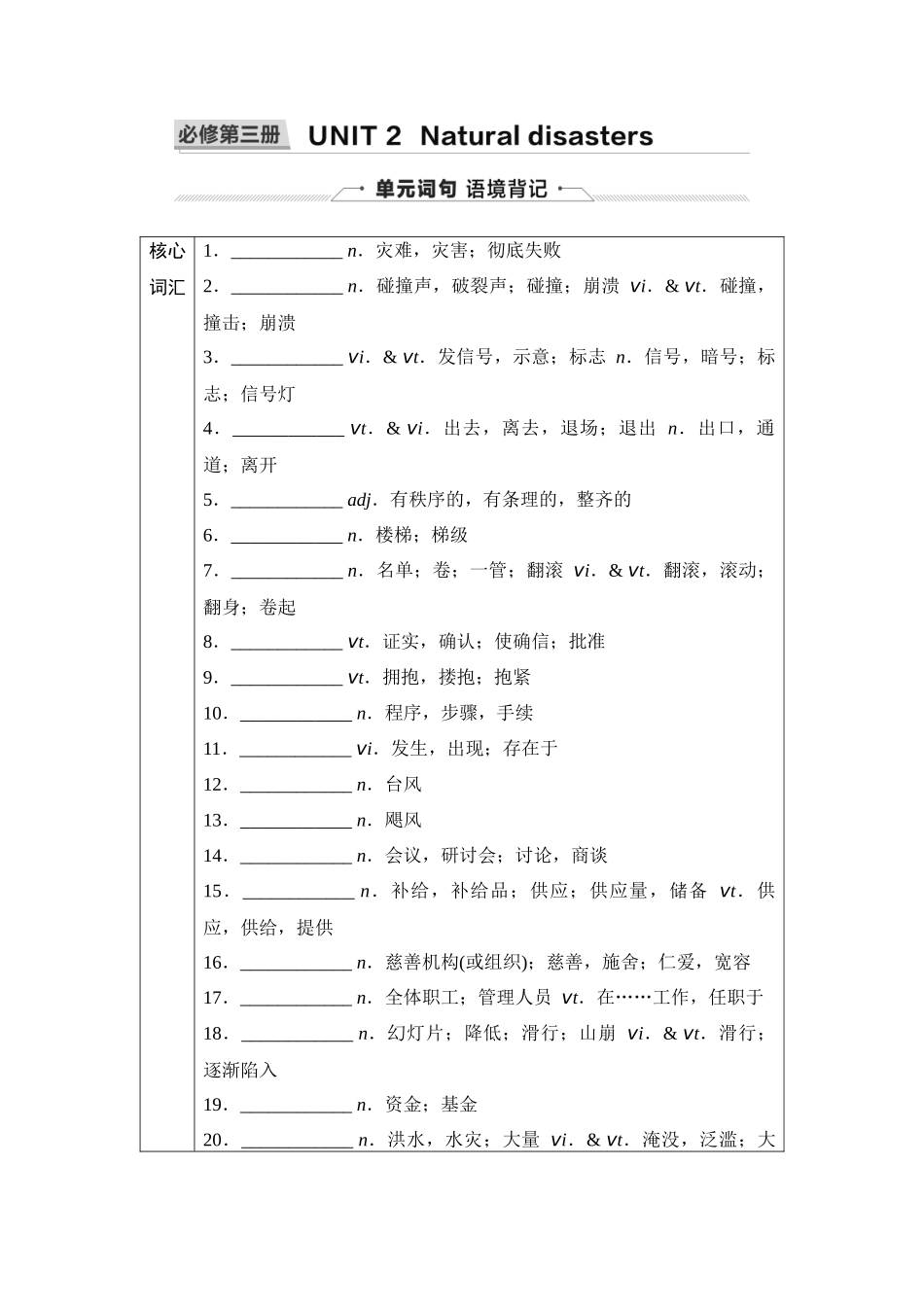 2026版《课堂新坐标》高三英语一轮复习译林版10第一部分必修第三册UNIT2Naturaldisasters(1).docx_第1页