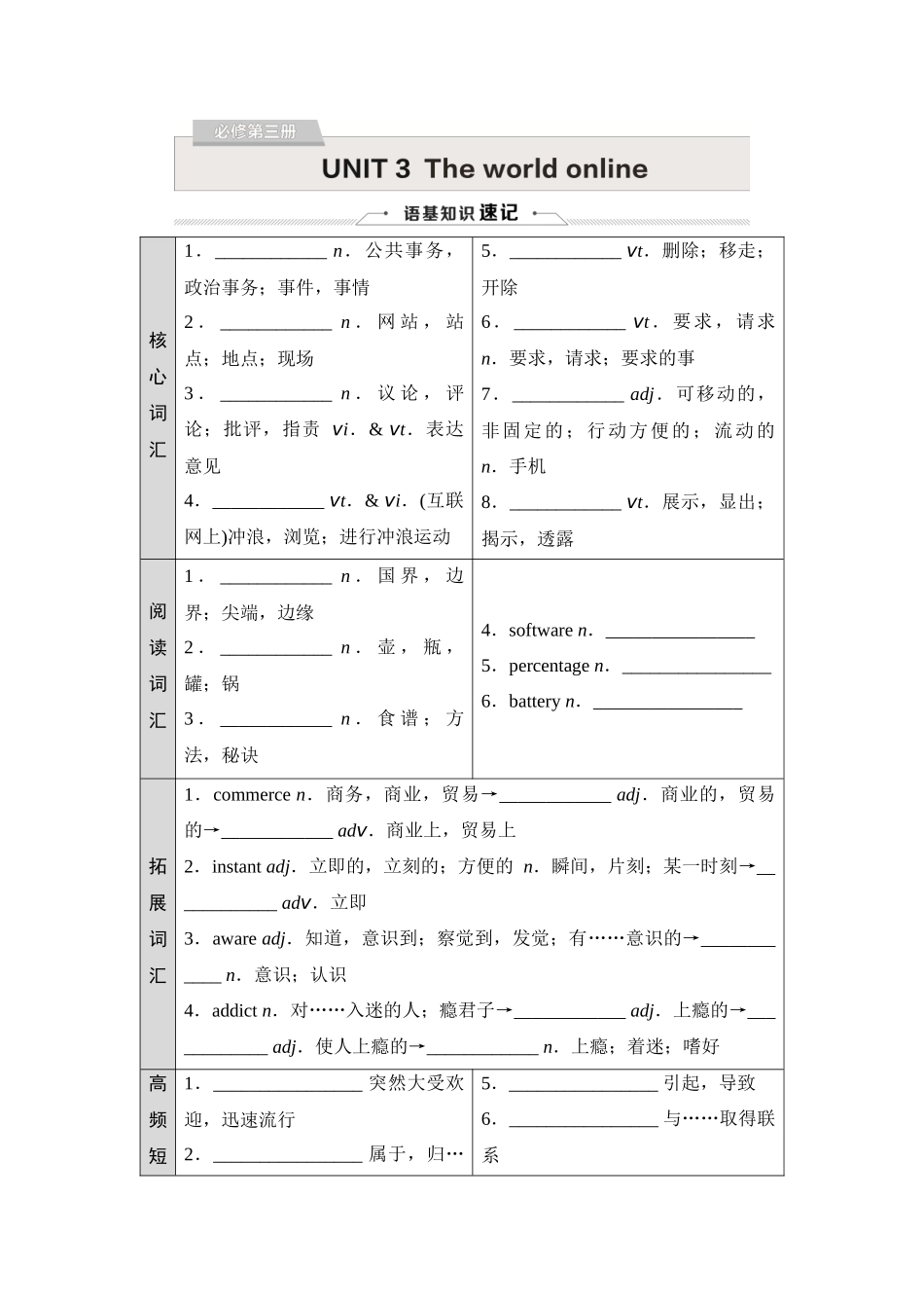 2026版《课堂新坐标》高三英语一轮复习译林版11必修第三册UNIT3Theworldonline.docx_第1页