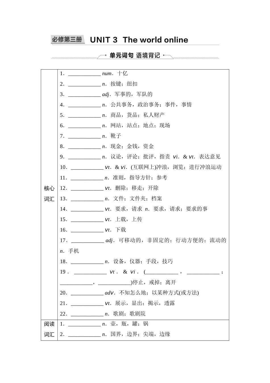 2026版《课堂新坐标》高三英语一轮复习译林版11第一部分必修第三册UNIT3Theworldonline(1).docx_第1页