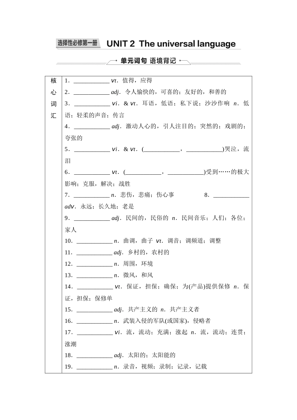 2026版《课堂新坐标》高三英语一轮复习译林版14第一部分选择性必修第一册UNIT2Theuniversallanguage(1).docx_第1页
