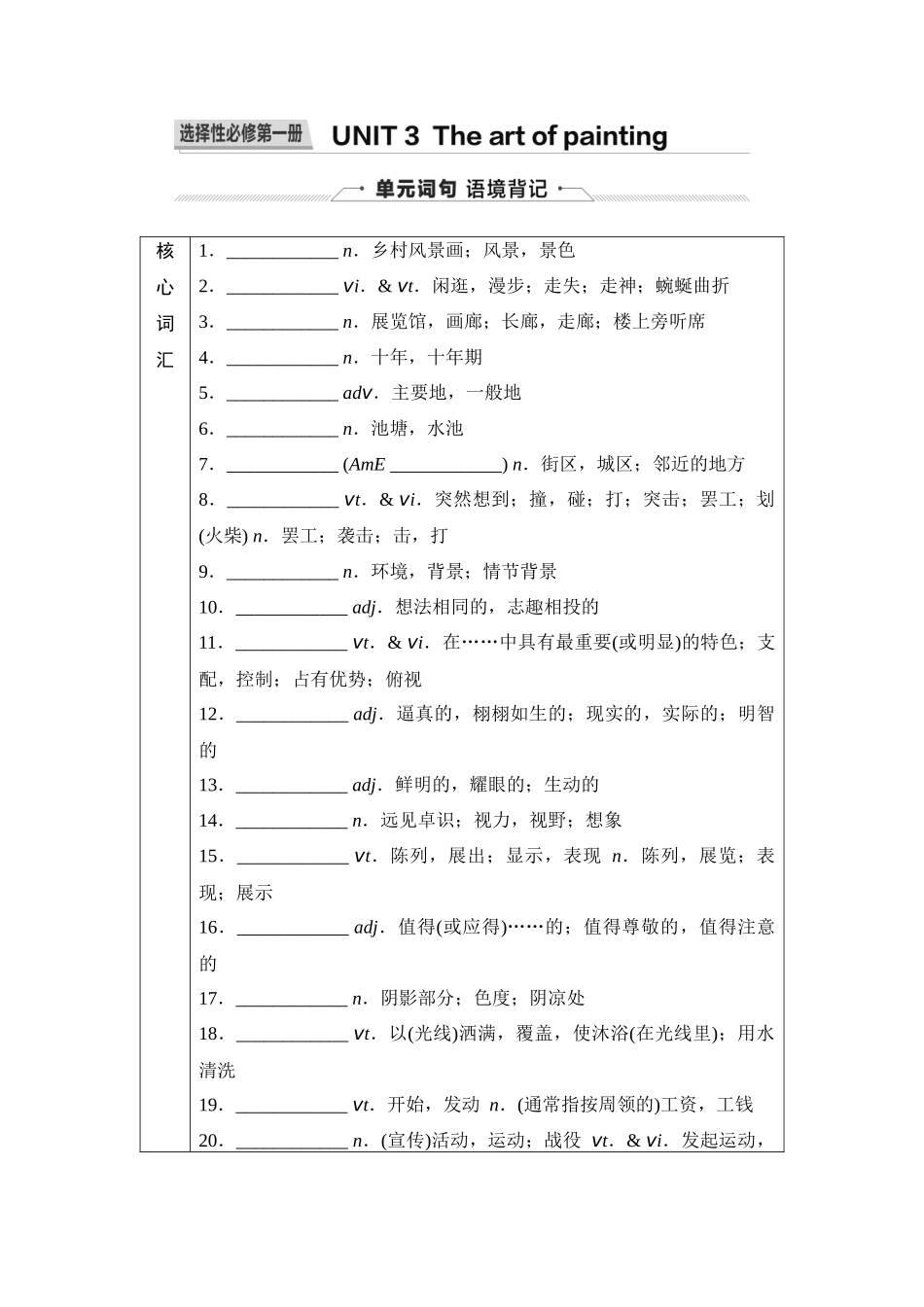 2026版《课堂新坐标》高三英语一轮复习译林版15第一部分选择性必修第一册UNIT3Theartofpainting(1).docx_第1页