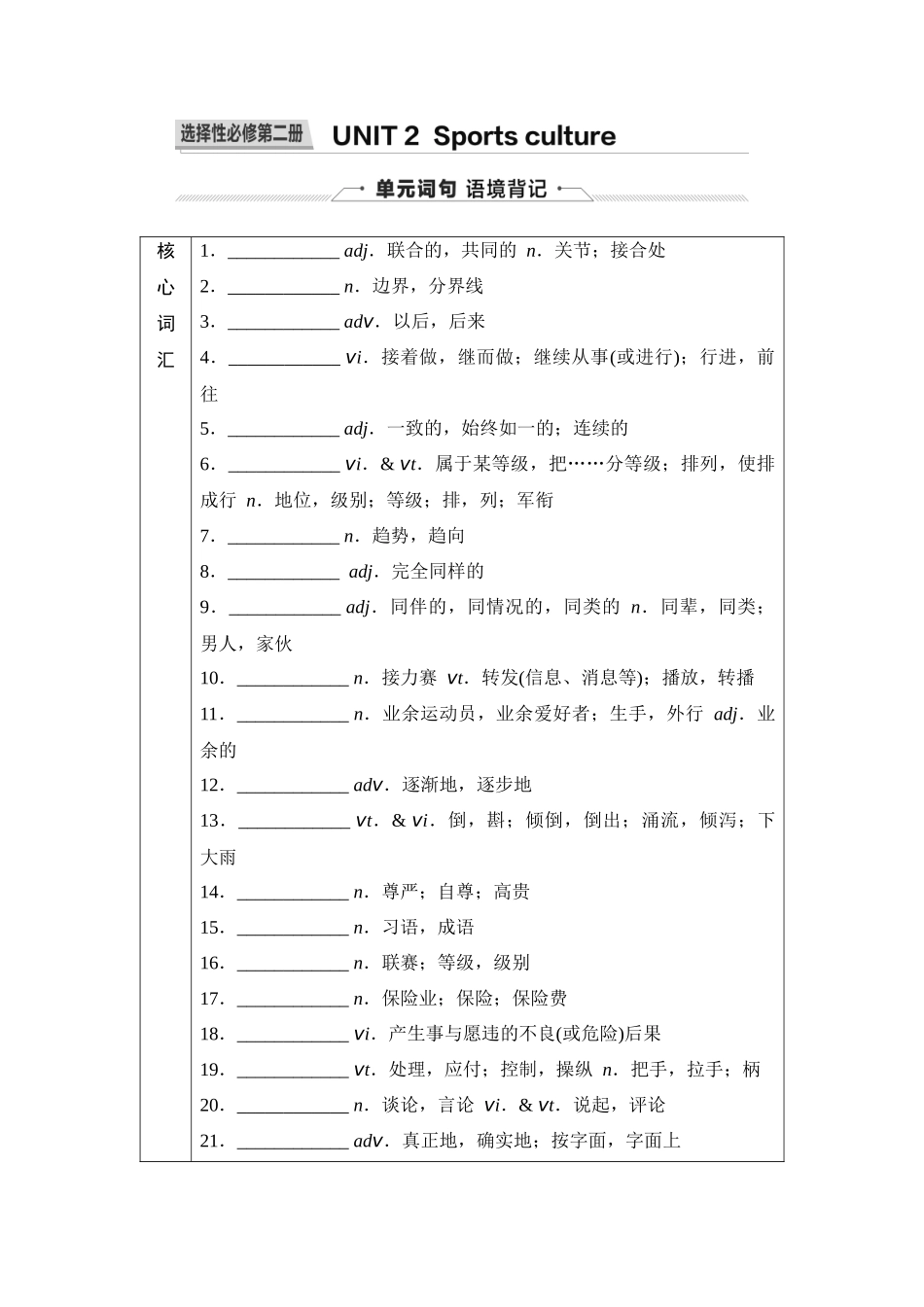 2026版《课堂新坐标》高三英语一轮复习译林版18第一部分选择性必修第二册UNIT2Sportsculture(1).docx_第1页