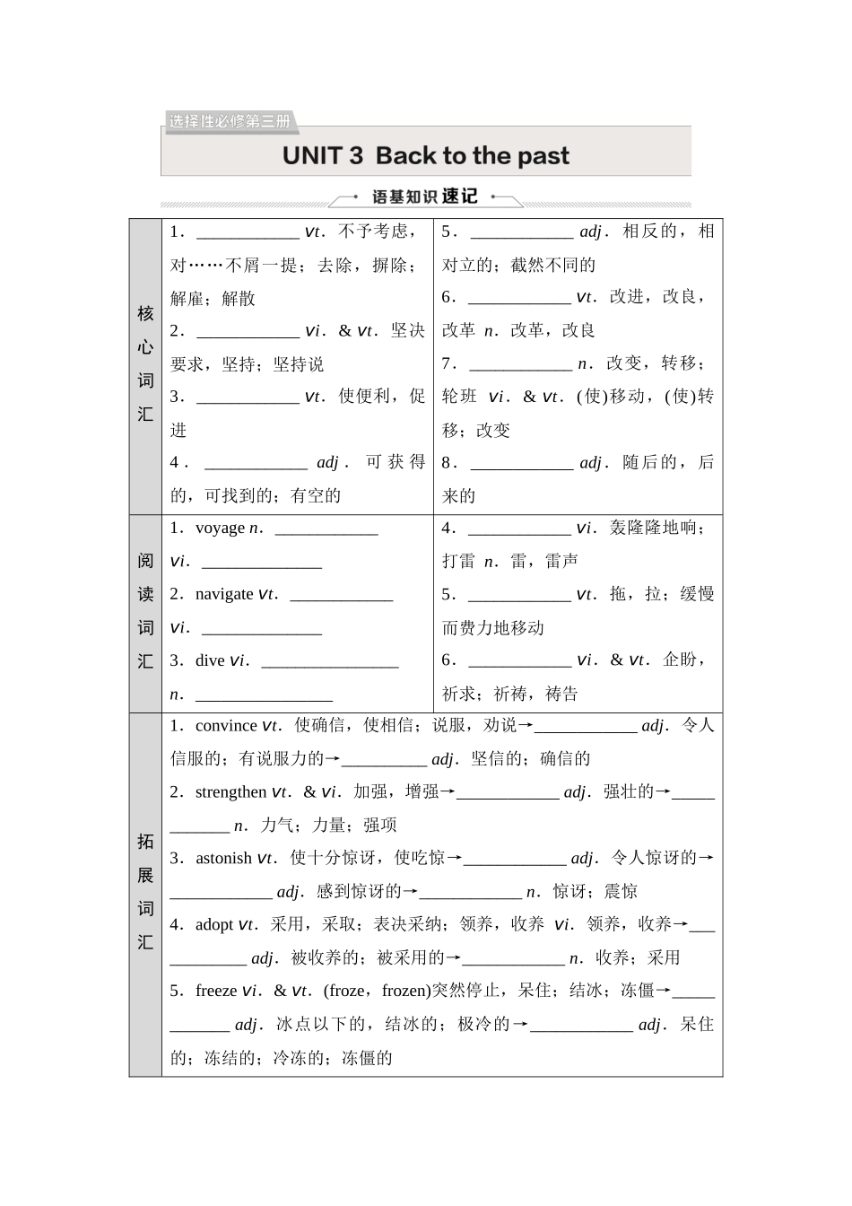 2026版《课堂新坐标》高三英语一轮复习译林版23选择性必修第三册UNIT3Backtothepast.docx_第1页