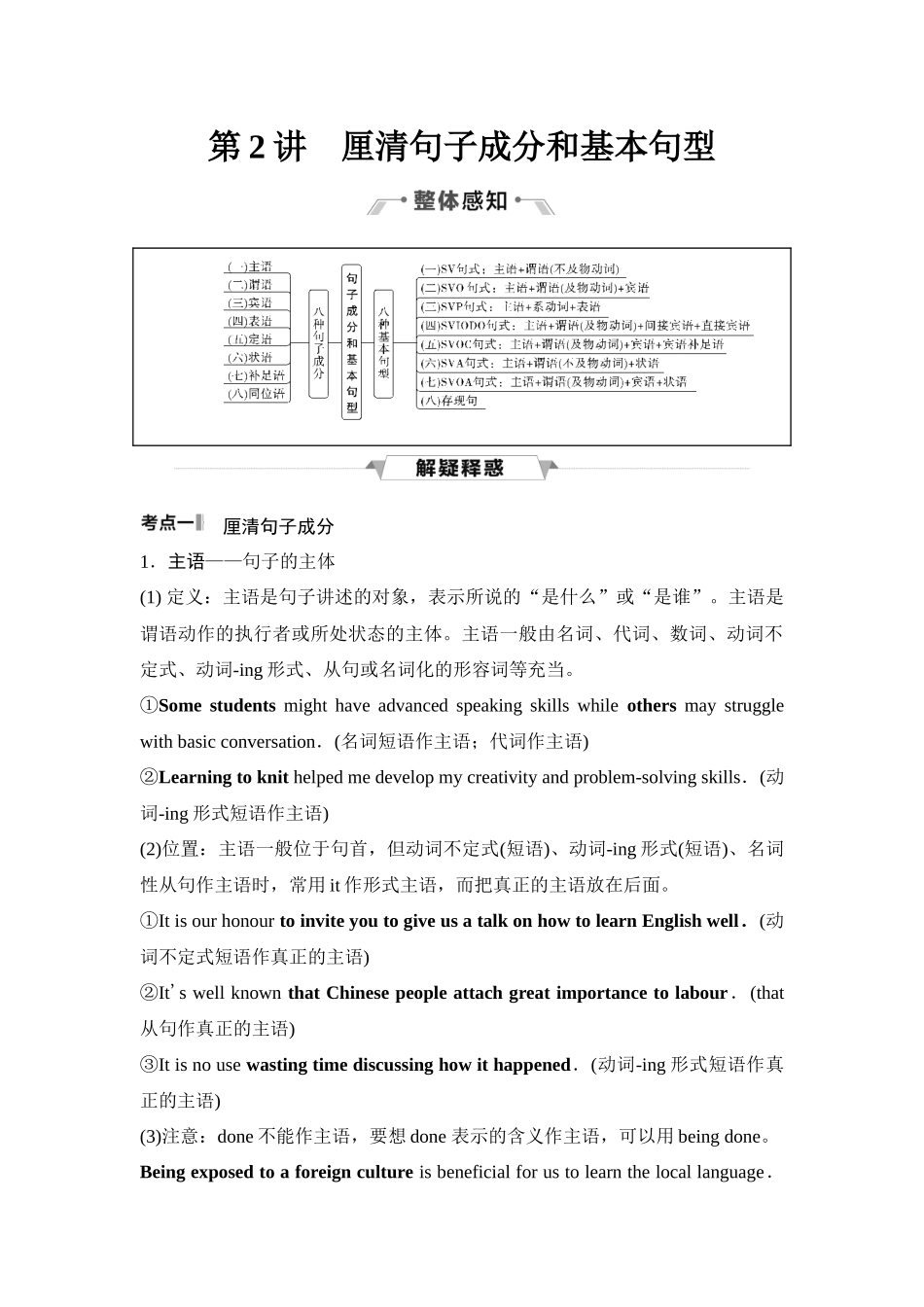 2026版《课堂新坐标》高三英语一轮复习译林版30第二部分奠基篇第2讲厘清句子成分和基本句型.docx_第1页
