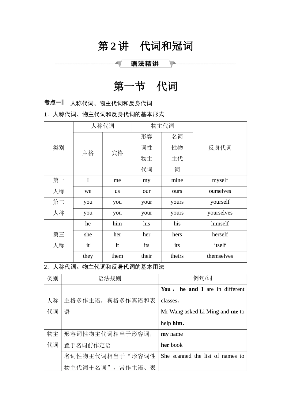 2026版《课堂新坐标》高三英语一轮复习译林版38第二部分词法篇专题四第2讲代词和冠词.docx_第1页