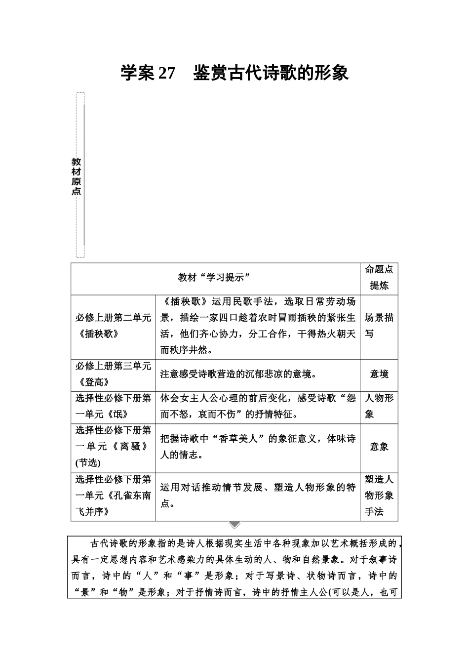 2026版《课堂新坐标》高三语文一轮复习（教考衔接）11板块一专题二学案27鉴赏古代诗歌的形象.docx_第1页