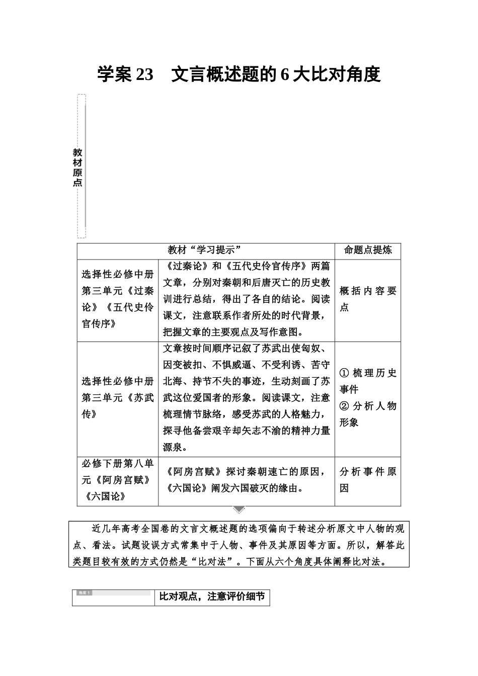 2026版《课堂新坐标》高三语文一轮复习（教考衔接）23板块一专题一学案23文言概述题的6大比对角度.docx_第1页