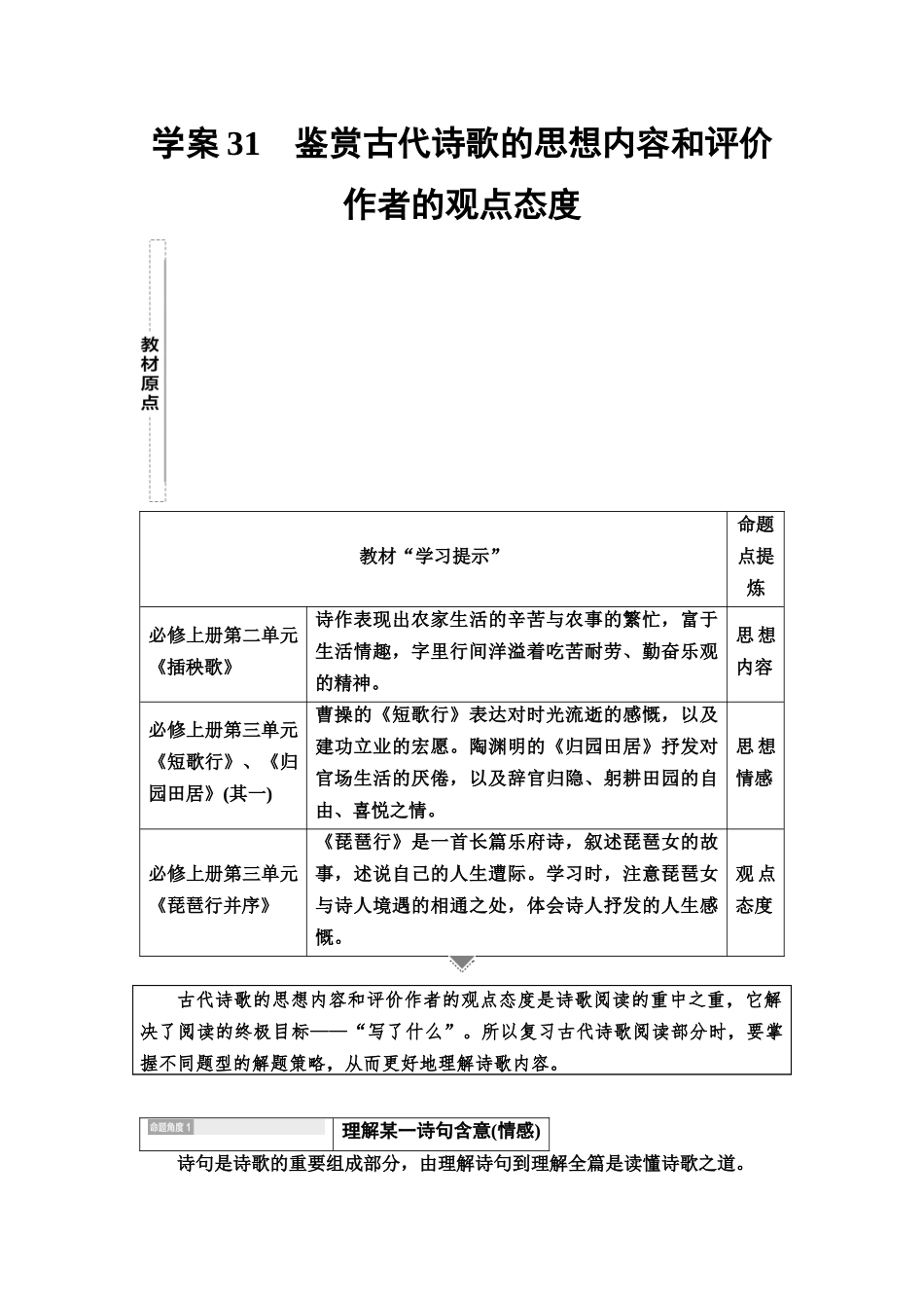 2026版《课堂新坐标》高三语文一轮复习（教考衔接）31板块一专题二学案31鉴赏古代诗歌的思想内容和评价作者的观点态度.docx_第1页