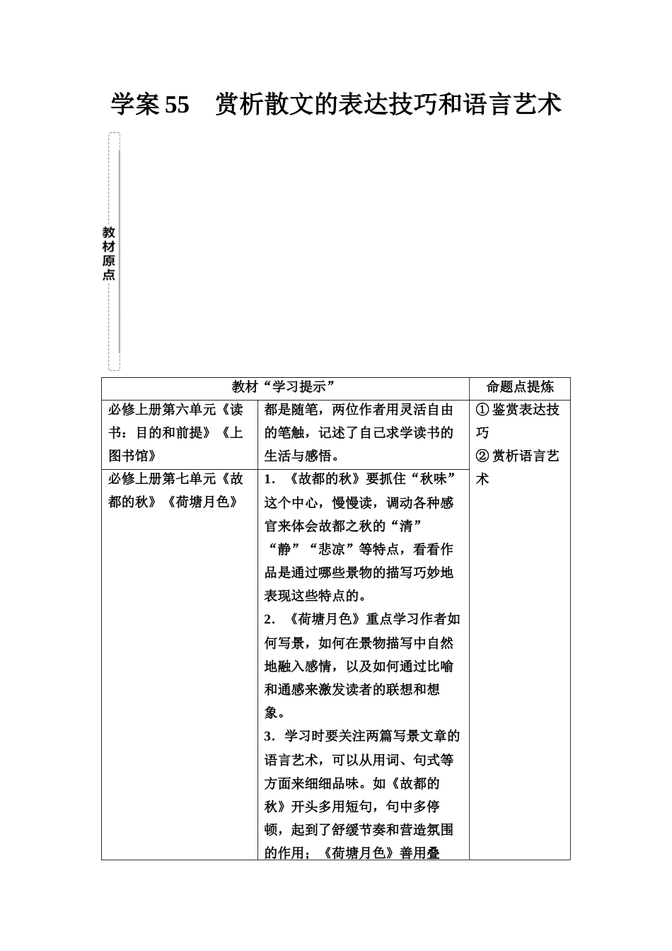 2026版《课堂新坐标》高三语文一轮复习(教考衔接)44板块三专题二学案55赏析散文的表达技巧和语言艺术.docx_第1页