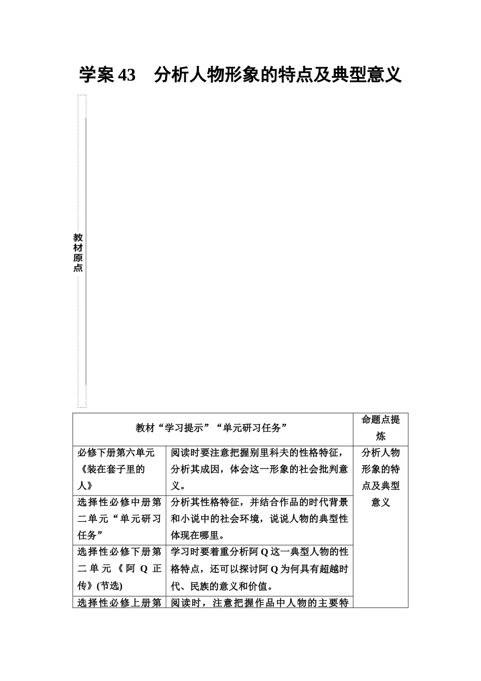 2026版《课堂新坐标》高三语文一轮复习(教考衔接)48板块三专题一学案43分析人物形象的特点及典型意义.docx_第1页