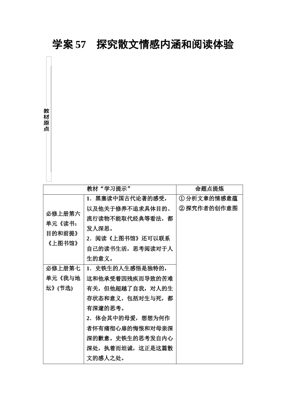 2026版《课堂新坐标》高三语文一轮复习（教考衔接）62板块三专题二学案57探究散文情感内涵和阅读体验.docx_第1页