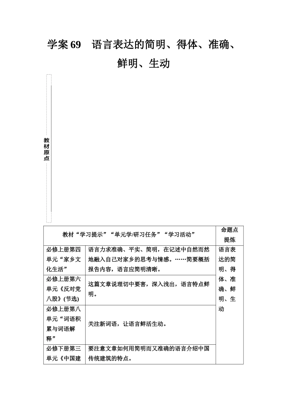 2026版《课堂新坐标》高三语文一轮复习（教考衔接）64板块四学案69语言表达的简明、得体、准确、鲜明、生动.docx_第1页