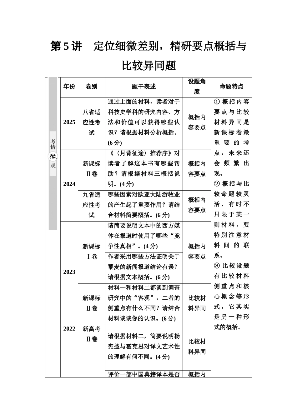 2026版《课堂新坐标》高三语文一轮复习（通用版）06板块一考题研析任务突破一第5讲定位细微差别，精研要点概括与比较异同题.docx_第1页