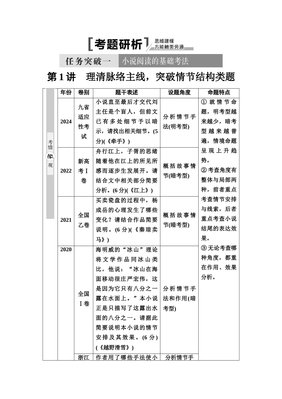 2026版《课堂新坐标》高三语文一轮复习（通用版）13板块二专题一考题研析任务突破一第1讲理清脉络主线，突破情节结构类题(1).docx_第1页