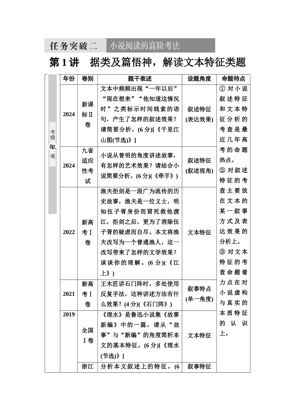 2026版《课堂新坐标》高三语文一轮复习（通用版）18板块二专题一考题研析任务突破二第1讲据类及篇悟神，解读文本特征类题(1).docx_第1页