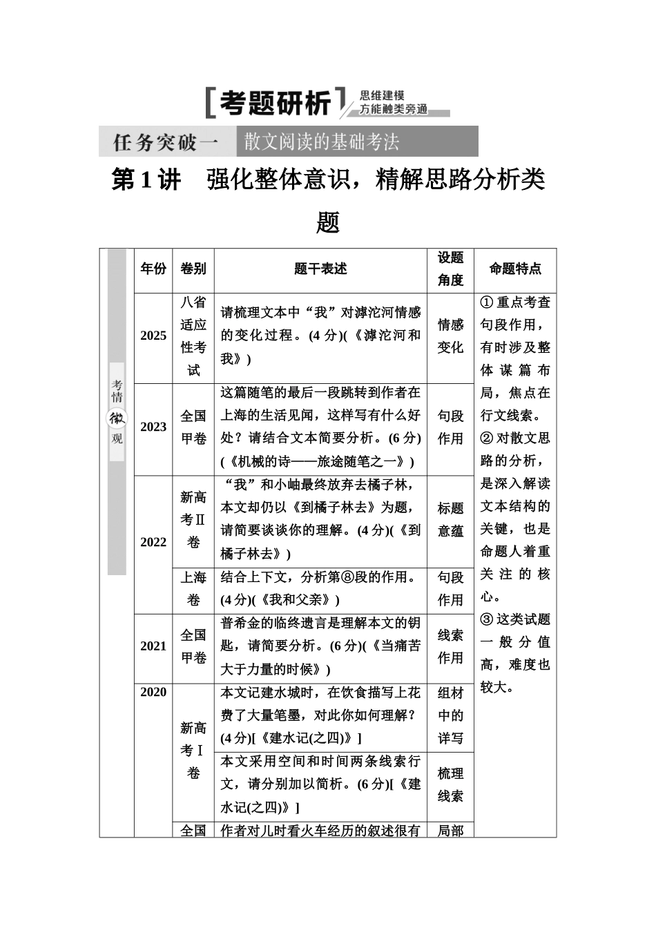 2026版《课堂新坐标》高三语文一轮复习（通用版）21板块二专题二考题研析任务突破一第1讲强化整体意识，精解思路分析类题.docx_第1页
