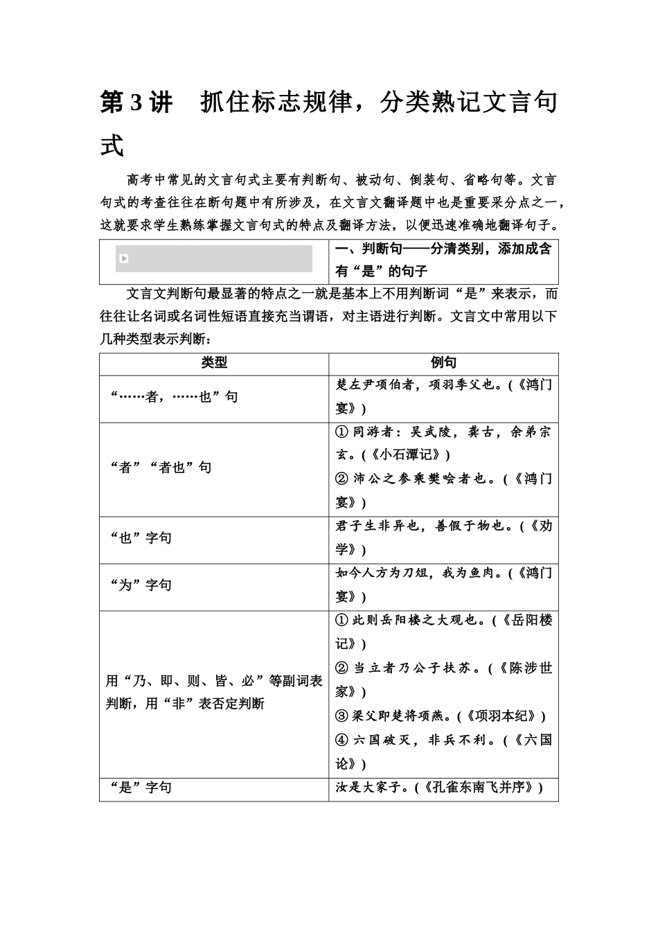 2026版《课堂新坐标》高三语文一轮复习（通用版）34板块三专题一考题研析任务突破一第3讲抓住标志规律，分类熟记文言句式.docx_第1页
