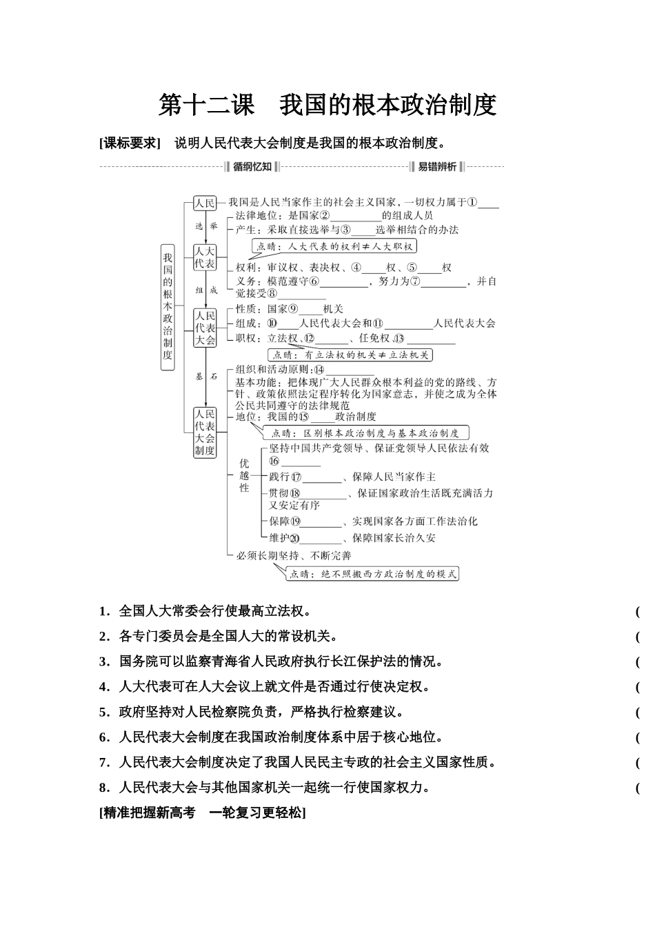 2026版《课堂新坐标》高三政治一轮复习江苏专版16必修3第二单元第十二课我国的根本政治制度(1).docx_第1页