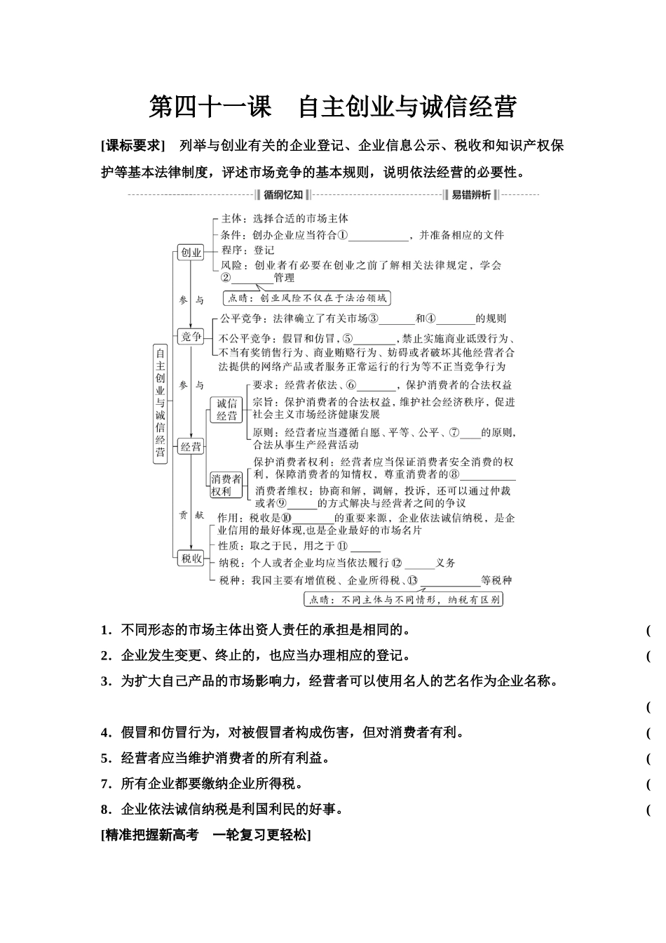 2026版《课堂新坐标》高三政治一轮复习江苏专版51选择性必修2第三单元第四十一课自主创业与诚信经营(1).docx_第1页