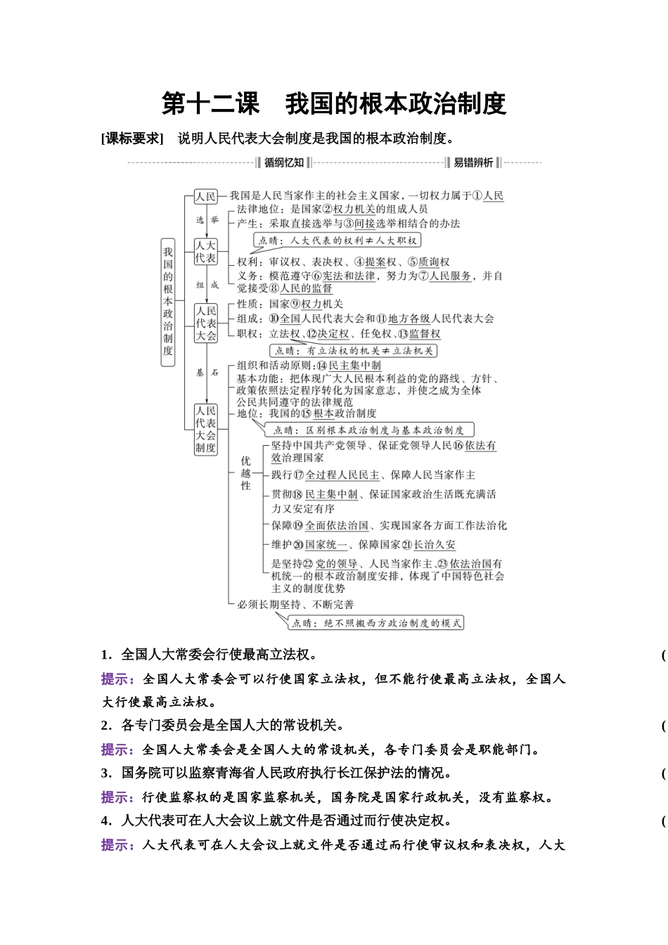 2026版《课堂新坐标》高三政治一轮复习通用版18必修3第二单元第十二课我国的根本政治制度.docx_第1页