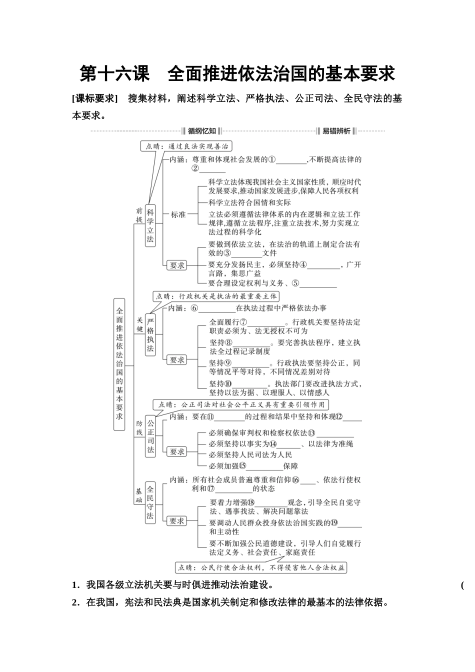 2026版《课堂新坐标》高三政治一轮复习通用版23必修3第三单元第十六课课时1科学立法与严格执法(1).docx_第1页