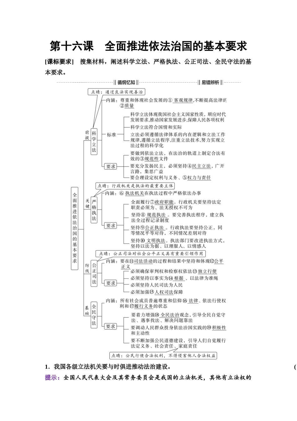 2026版《课堂新坐标》高三政治一轮复习通用版23必修3第三单元第十六课课时1科学立法与严格执法.docx_第1页