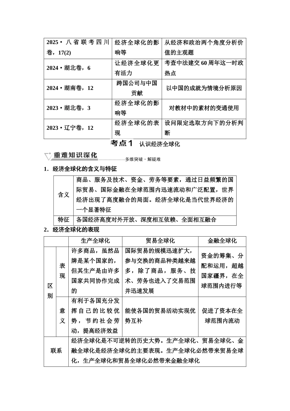 2026版《课堂新坐标》高三政治一轮复习通用版42选择性必修1第三单元第三十课走进经济全球化(1).docx_第2页
