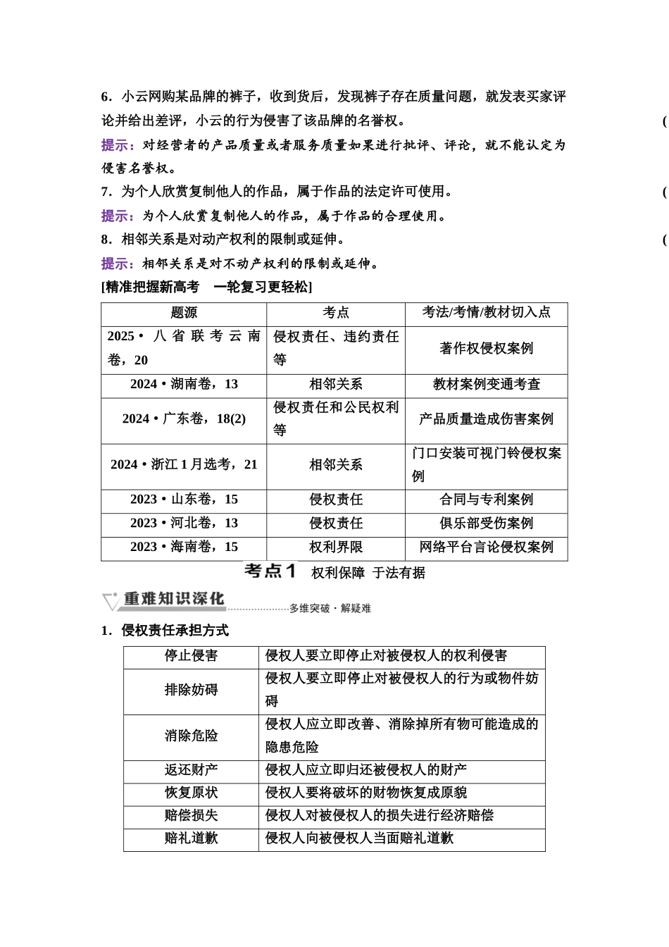 2026版《课堂新坐标》高三政治一轮复习通用版50选择性必修2第一单元第三十七课侵权责任与权利界限.docx_第2页