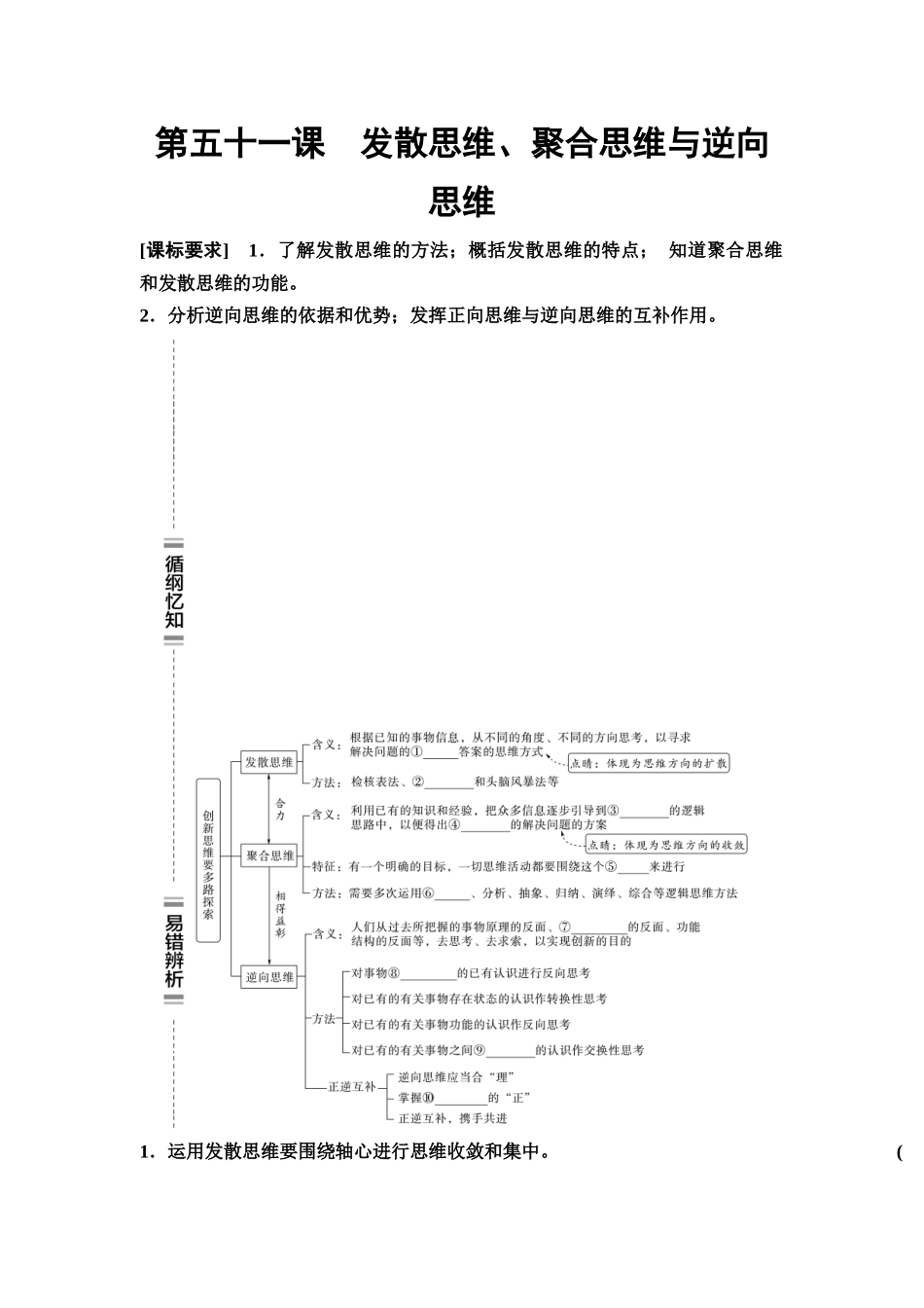 2026版《课堂新坐标》高三政治一轮复习通用版66选择性必修3第四单元第五十一课发散思维、聚合思维与逆向思维(1).docx_第1页