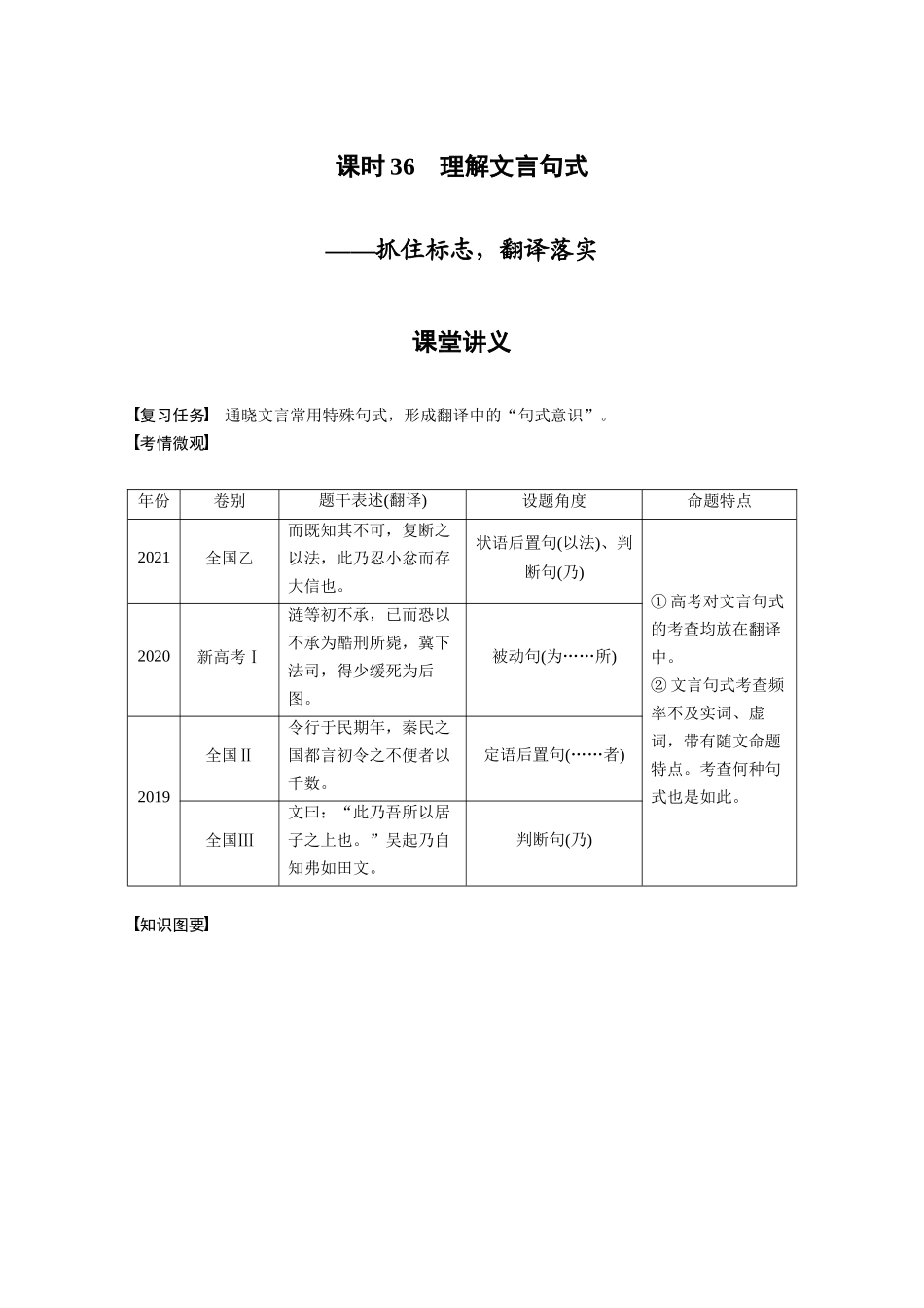 第3部分文言文考点突破课时36理解文言句式——抓住标志，翻译落实.docx_第1页
