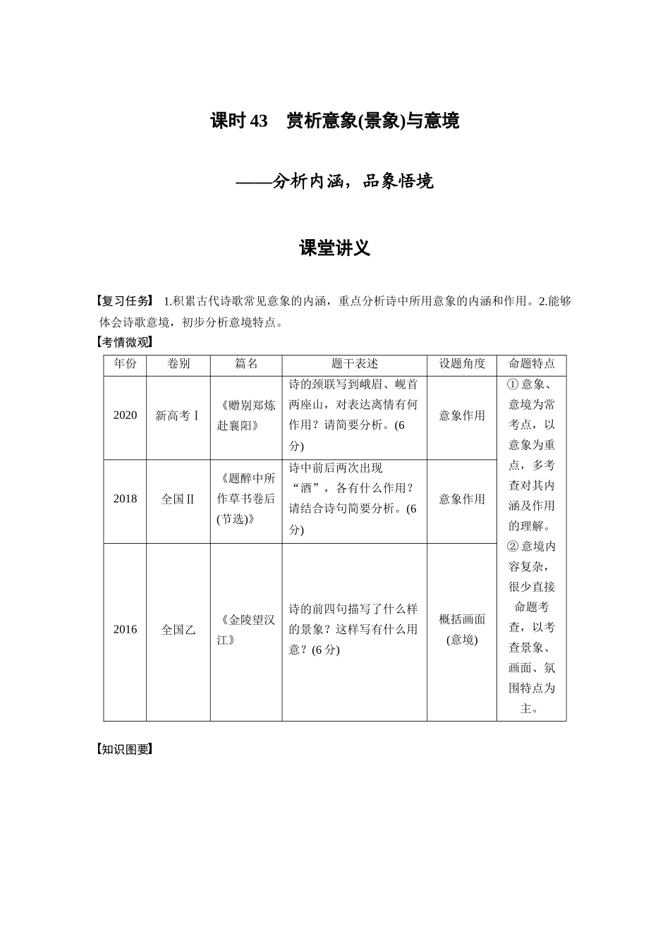 第4部分古诗词阅读与鉴赏课时43赏析意象(景象)与意境——分析内涵，品象悟境.docx_第1页