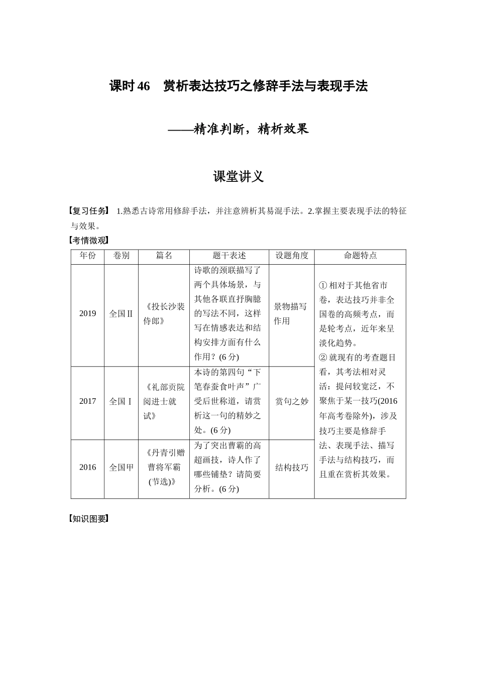 第4部分古诗词阅读与鉴赏课时46赏析表达技巧之修辞手法与表现手法——精准判断，精析效果.docx_第1页