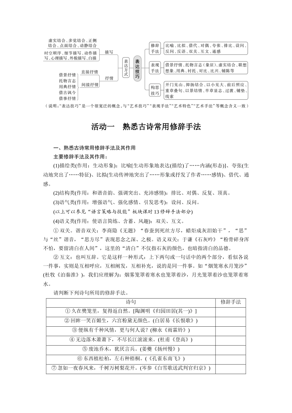 第4部分古诗词阅读与鉴赏课时46赏析表达技巧之修辞手法与表现手法——精准判断，精析效果.docx_第2页