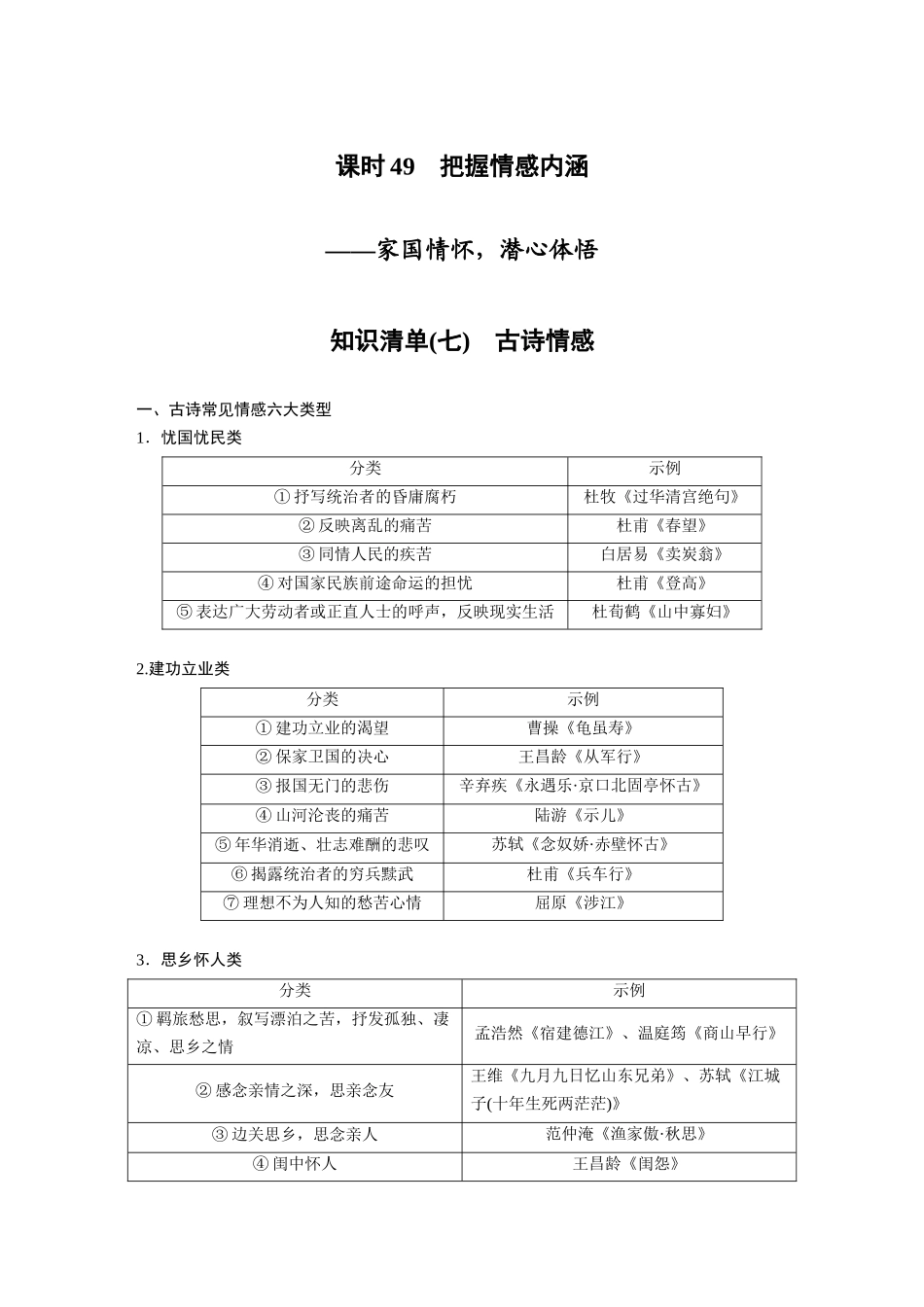 第4部分古诗词阅读与鉴赏课时49把握情感内涵——家国情怀，潜心体悟.docx_第1页