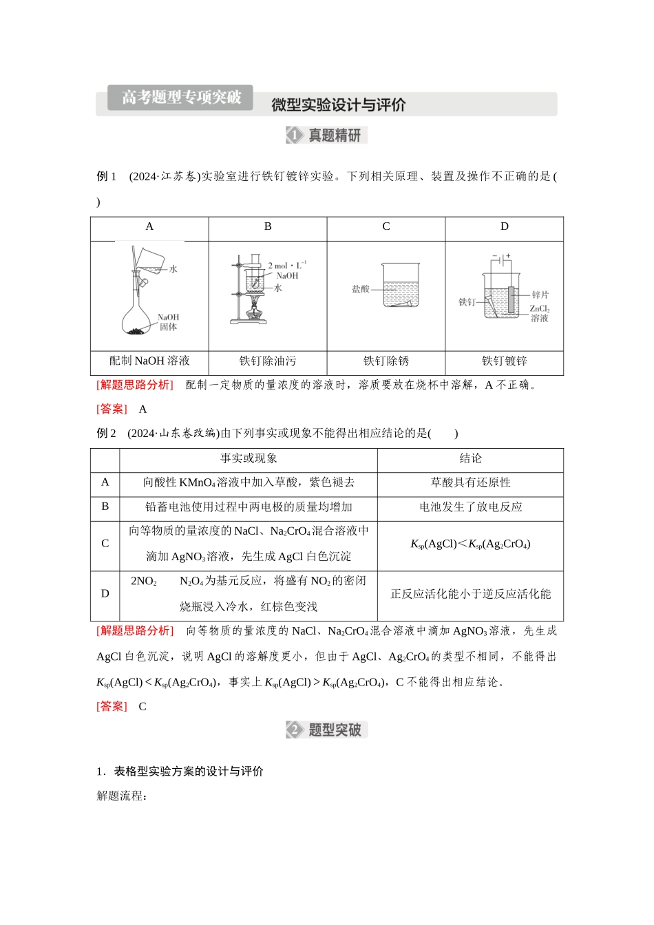 2026《金版教程》高考复习方案化学经典版-高考题型专项突破  微型实验设计与评价.docx_第1页