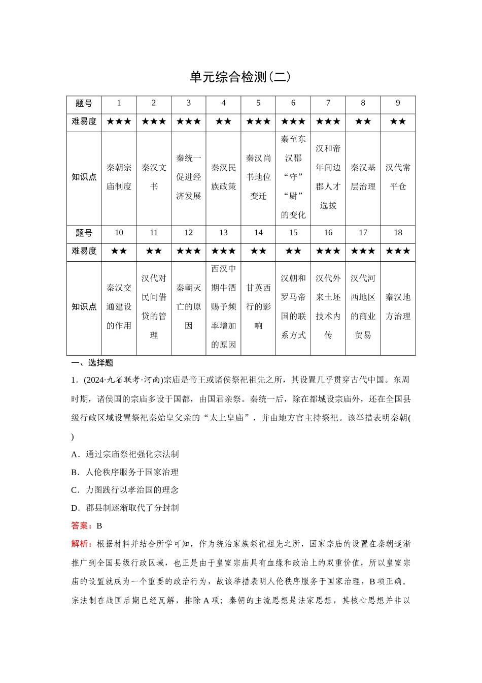 2026《金版教程》高考复习方案历史创新版-单元综合检测(二).docx_第1页
