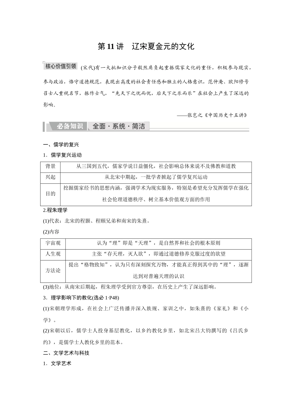 2026《金版教程》高考复习方案历史创新版-第11讲  辽宋夏金元的文化.docx_第1页